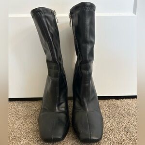 Black Mid-Calf Square-Toe Women’s Boots
